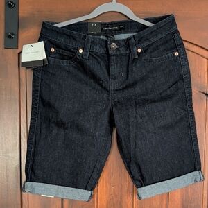 Calvin Klein Jeans Women's Dark Rolled-Hem Denim Bermuda Shorts